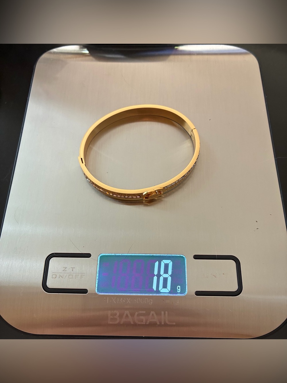Gold Crystal CC Logo Hinged Bangle Bracelet - Picture 7 of 9